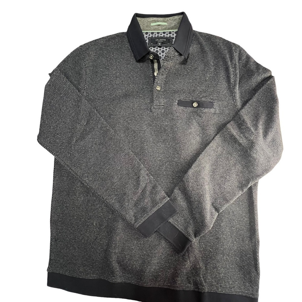 Ted Baker Collar Sweater Pullover Button 100% Cotton Navy Blue Size 5 (XL)